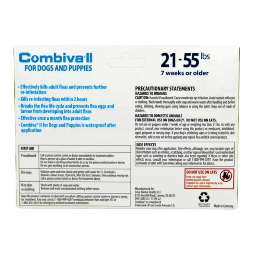 NWT - Combiva II for Dogs 21-55 lbs, 3vials,Same ingredients as Advantage II